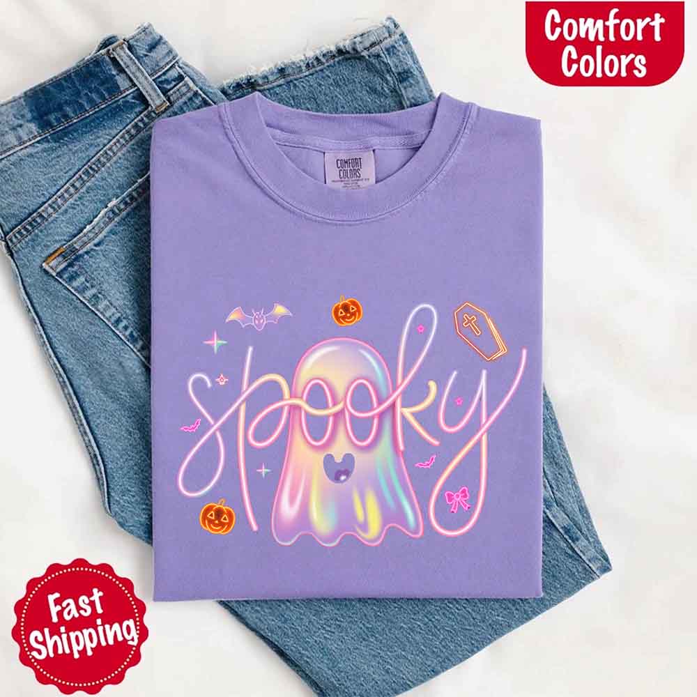 Neon Spooky Ghost Comfort Colors T-Shirt Adorb Custom Tees