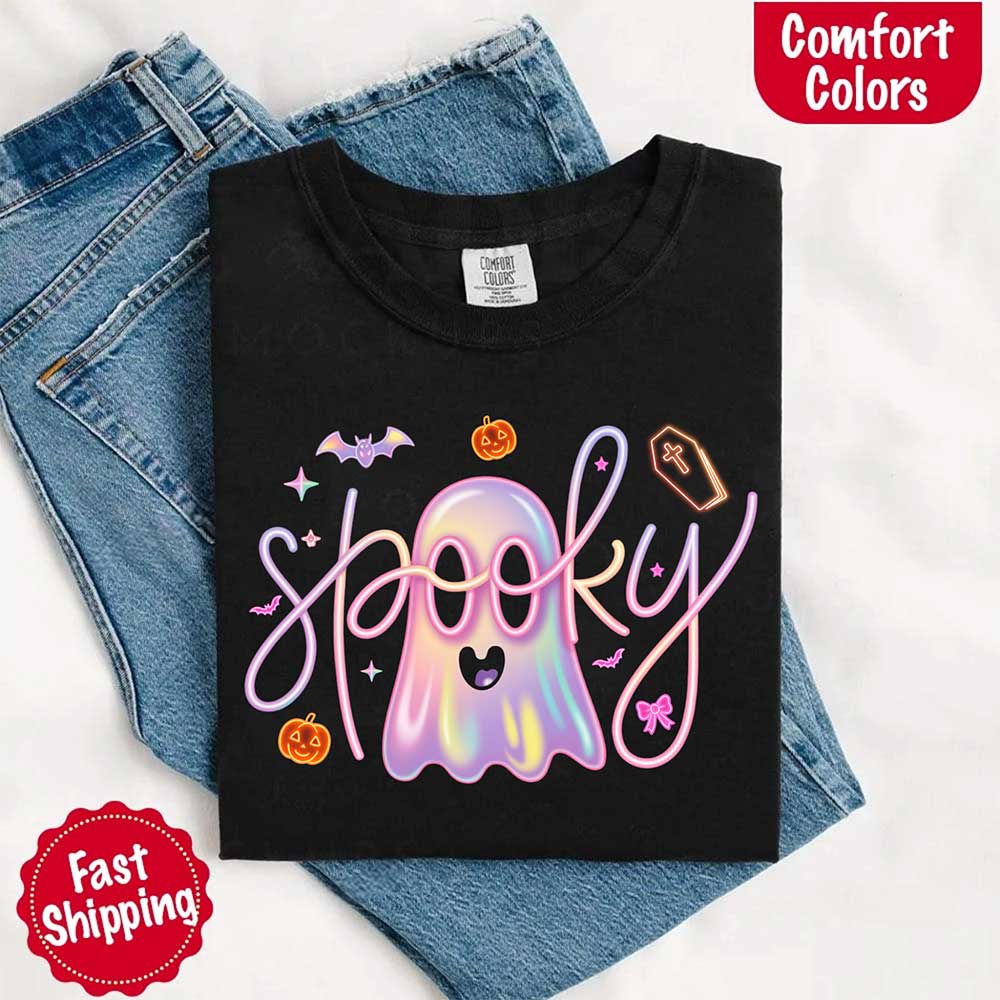 Neon Spooky Ghost Comfort Colors T-Shirt Adorb Custom Tees