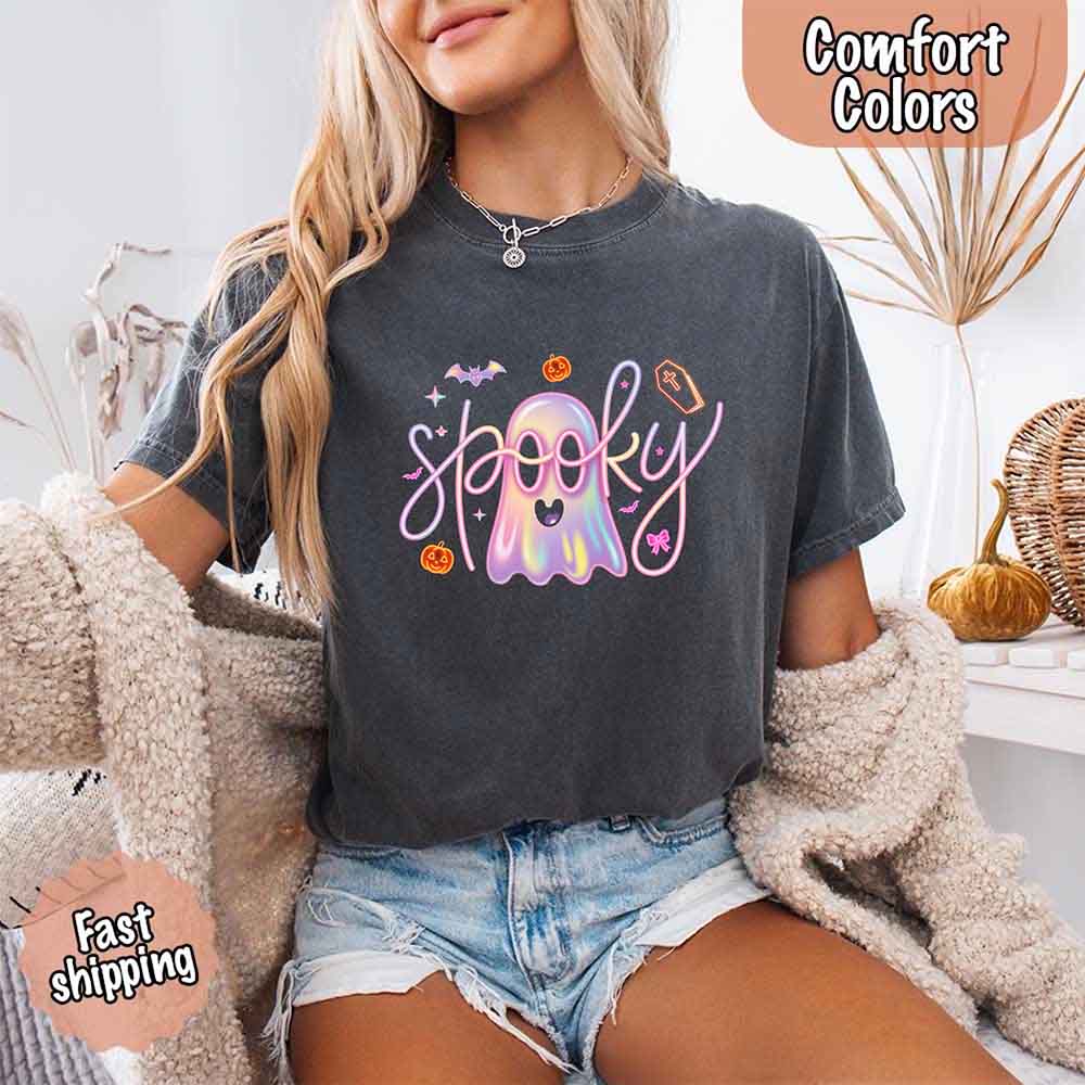 Neon Spooky Ghost Comfort Colors T-Shirt Adorb Custom Tees