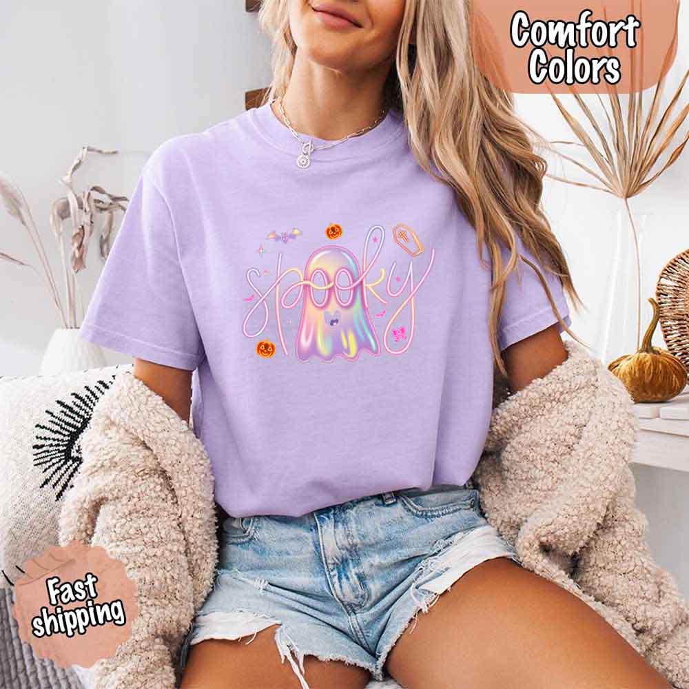 Neon Spooky Ghost Comfort Colors T-Shirt Adorb Custom Tees