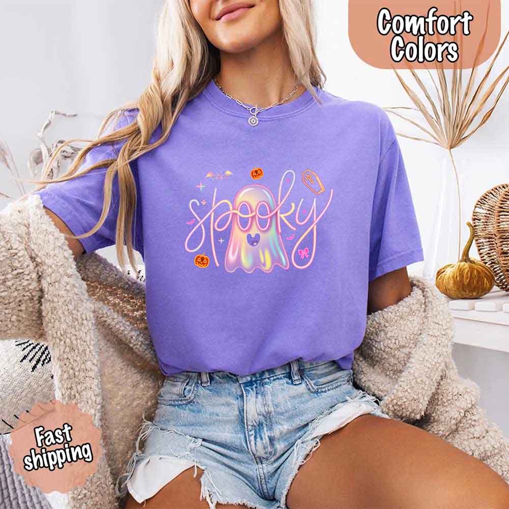 Neon Spooky Ghost Comfort Colors T-Shirt Adorb Custom Tees