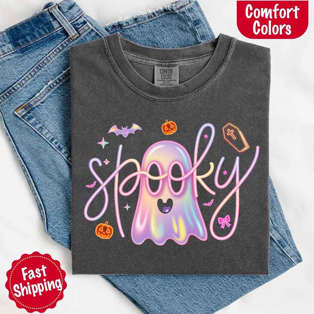 Neon Spooky Ghost Comfort Colors T-Shirt Adorb Custom Tees