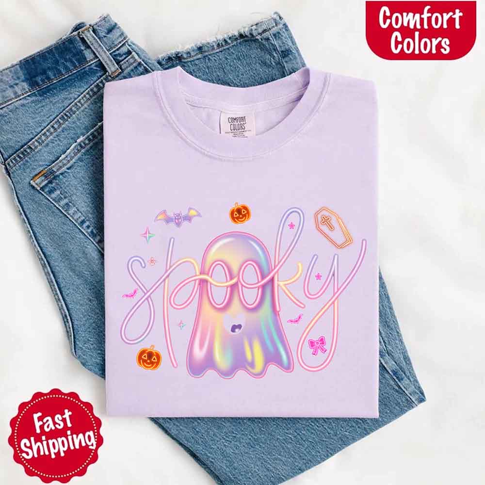 Neon Spooky Ghost Comfort Colors T-Shirt Adorb Custom Tees