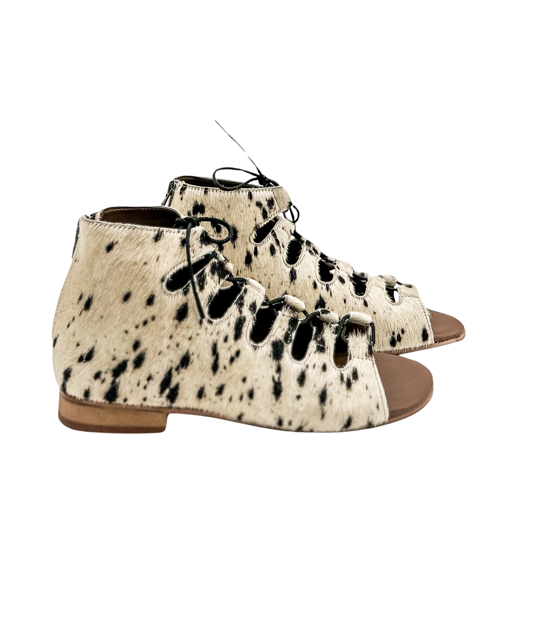 Nola Sandals Black And White Genuine Leather Gladiator Naughty Monkey