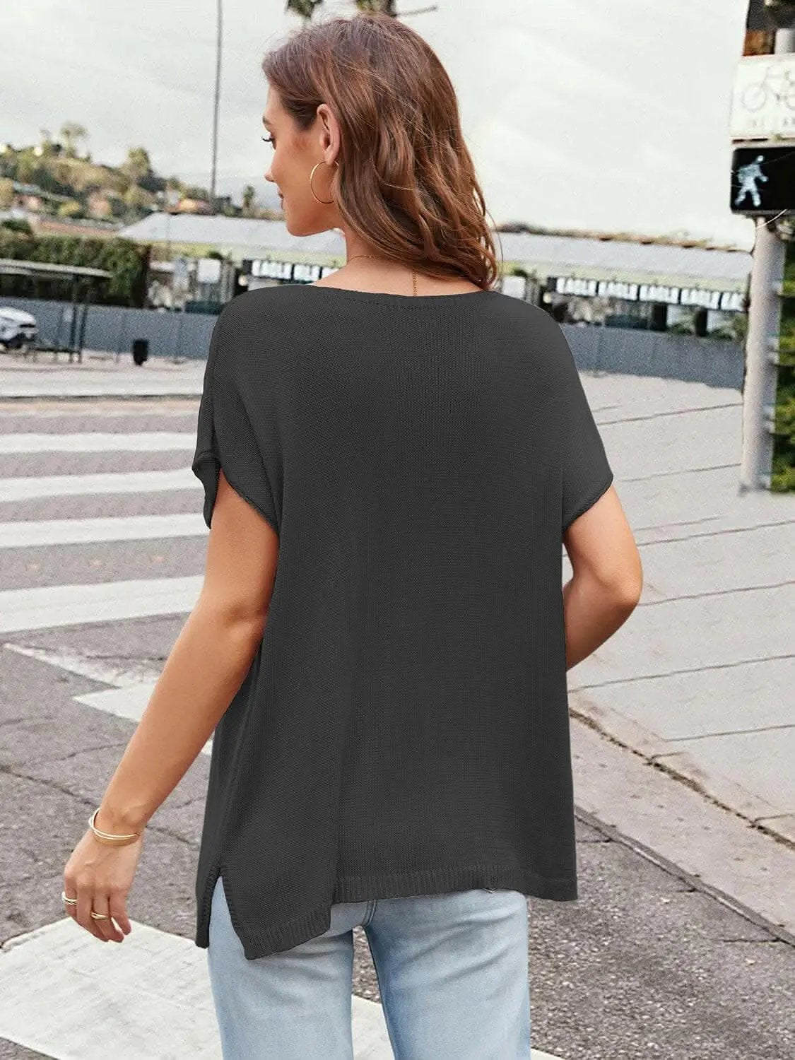 Notched neckline short sleeve top - Love Salve 