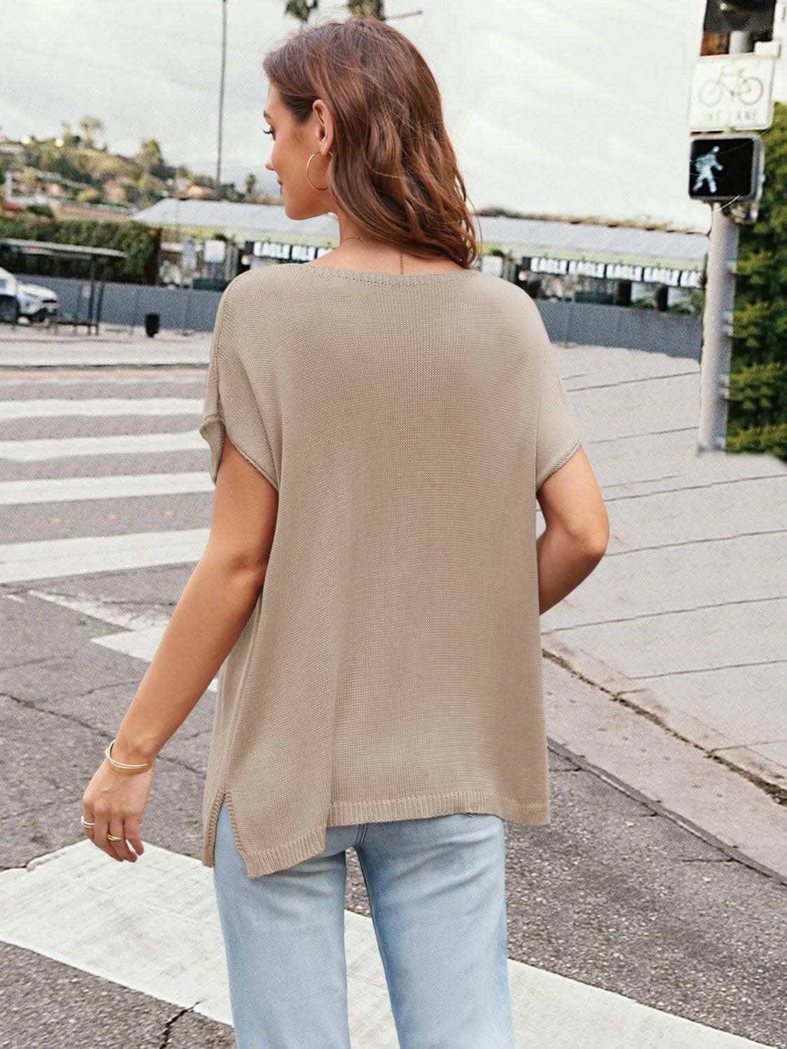Notched neckline short sleeve top - Love Salve 