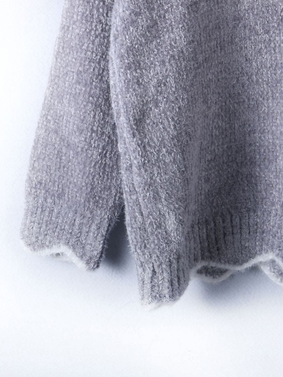 Notched shoulder long sleeve sweater 