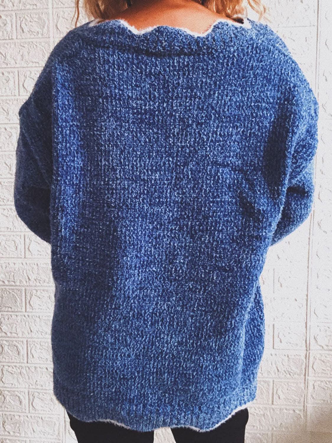 Notched shoulder long sleeve sweater 