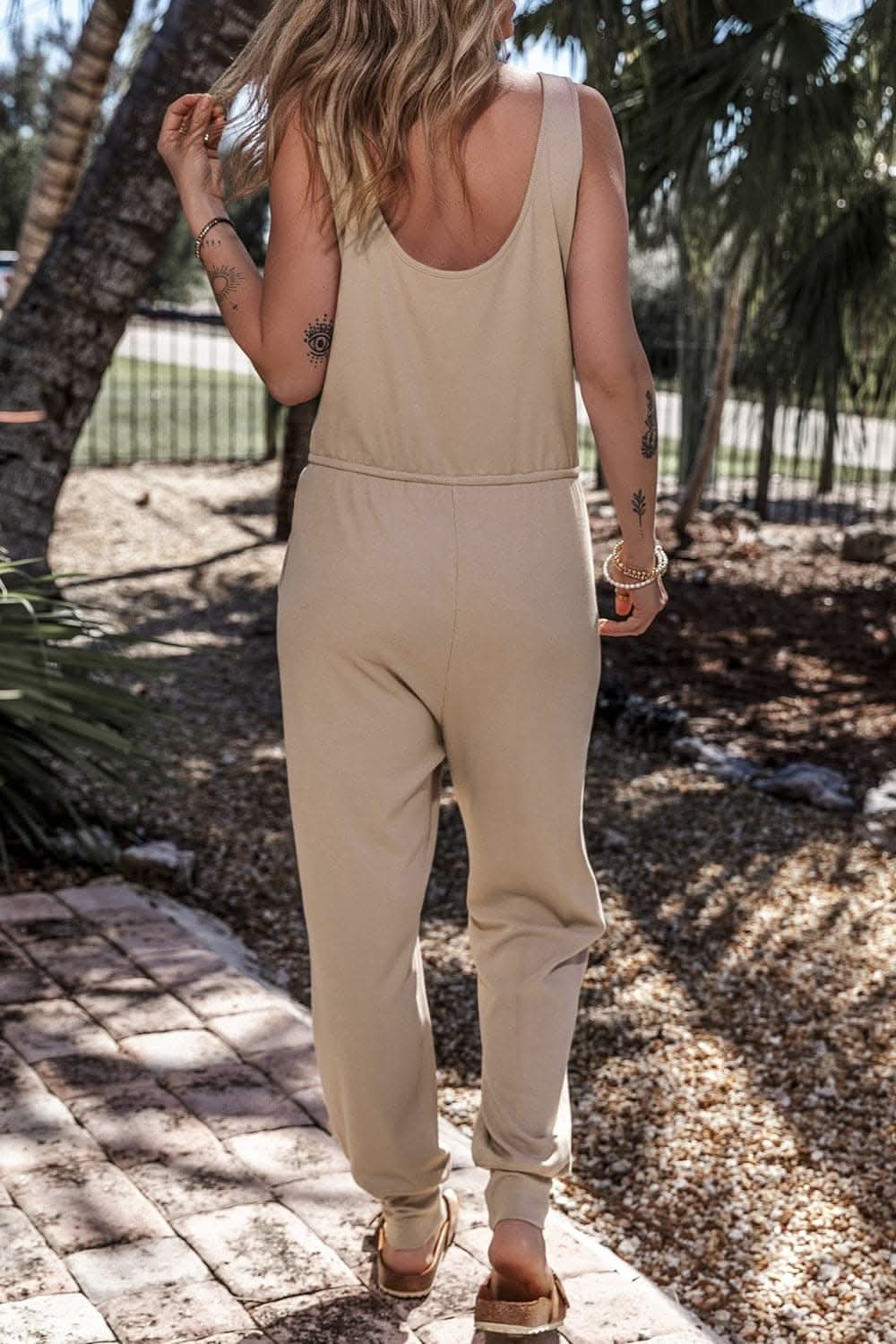 Notched strap drawstring jumpsuit 