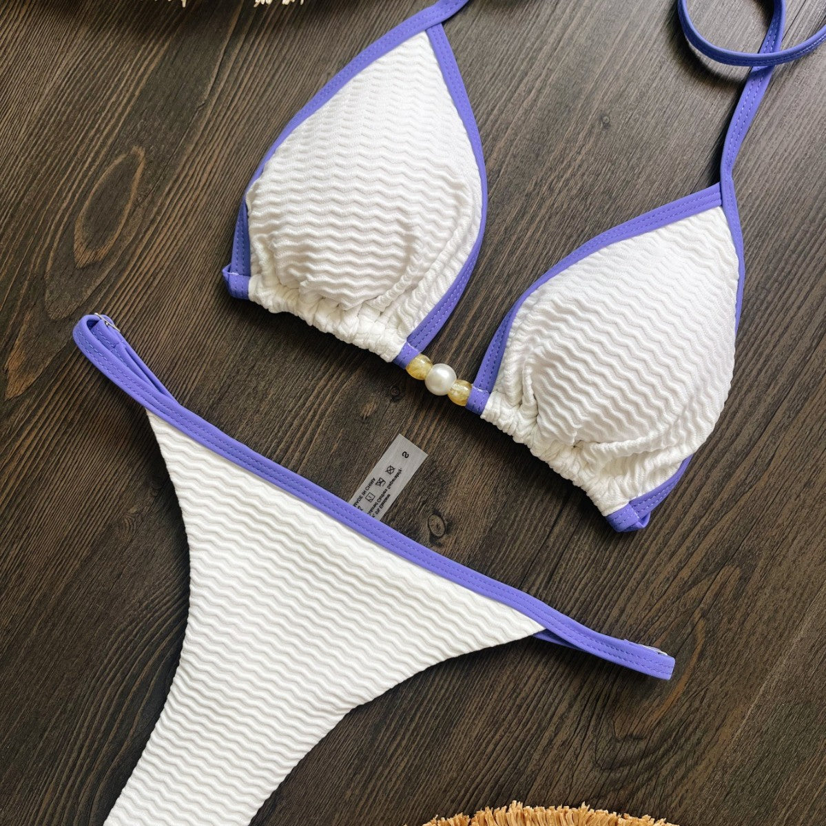 Special Fabric Pearl Accessories Solid Color Bikini Sexy Backless Split Swimsuit Bikini Bella Mia