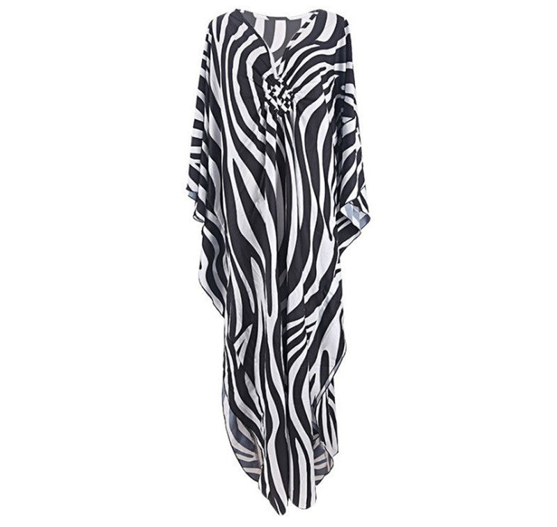 Elastic Printing Beach Cover-up Sexy Loose Chest Woven Vacation Beach Cover Up Bella Mia