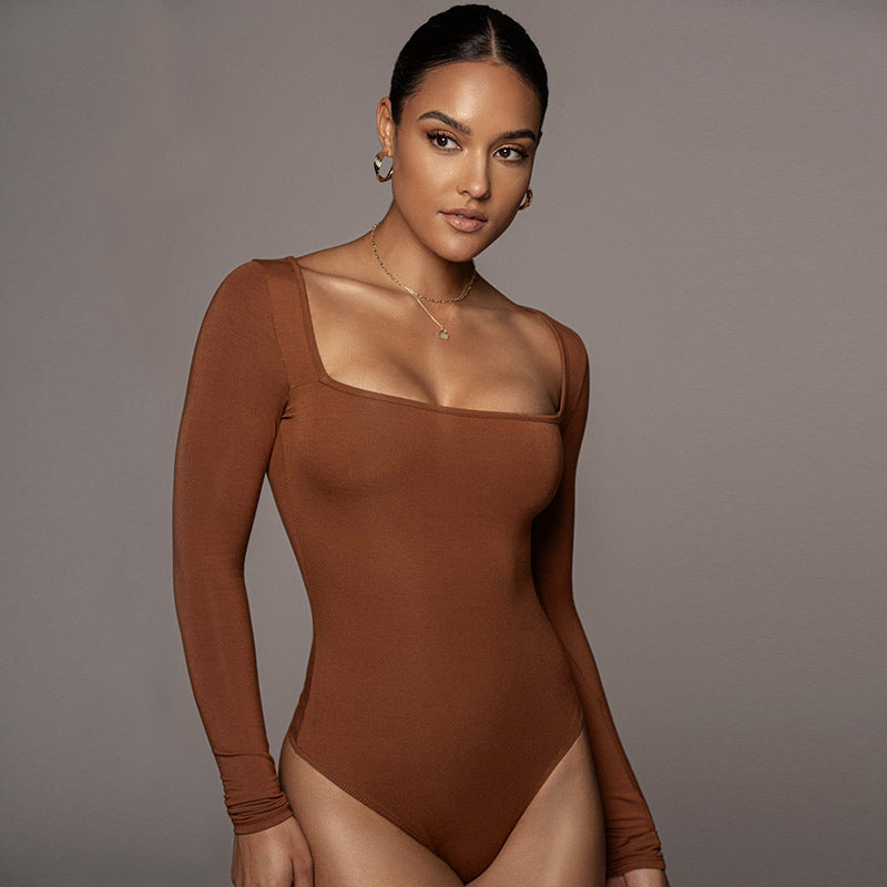 Sexy T-Shaped One-Piece Bottoming Shirt Autumn Women Clothing Tight Long Sleeve Square Neck Bodysuit Bella Mia