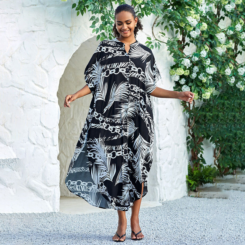 Rayon Breasted Shirt Beach Cover up Long Vacation Dress Swimsuit Outwear Blouse Bella Mia