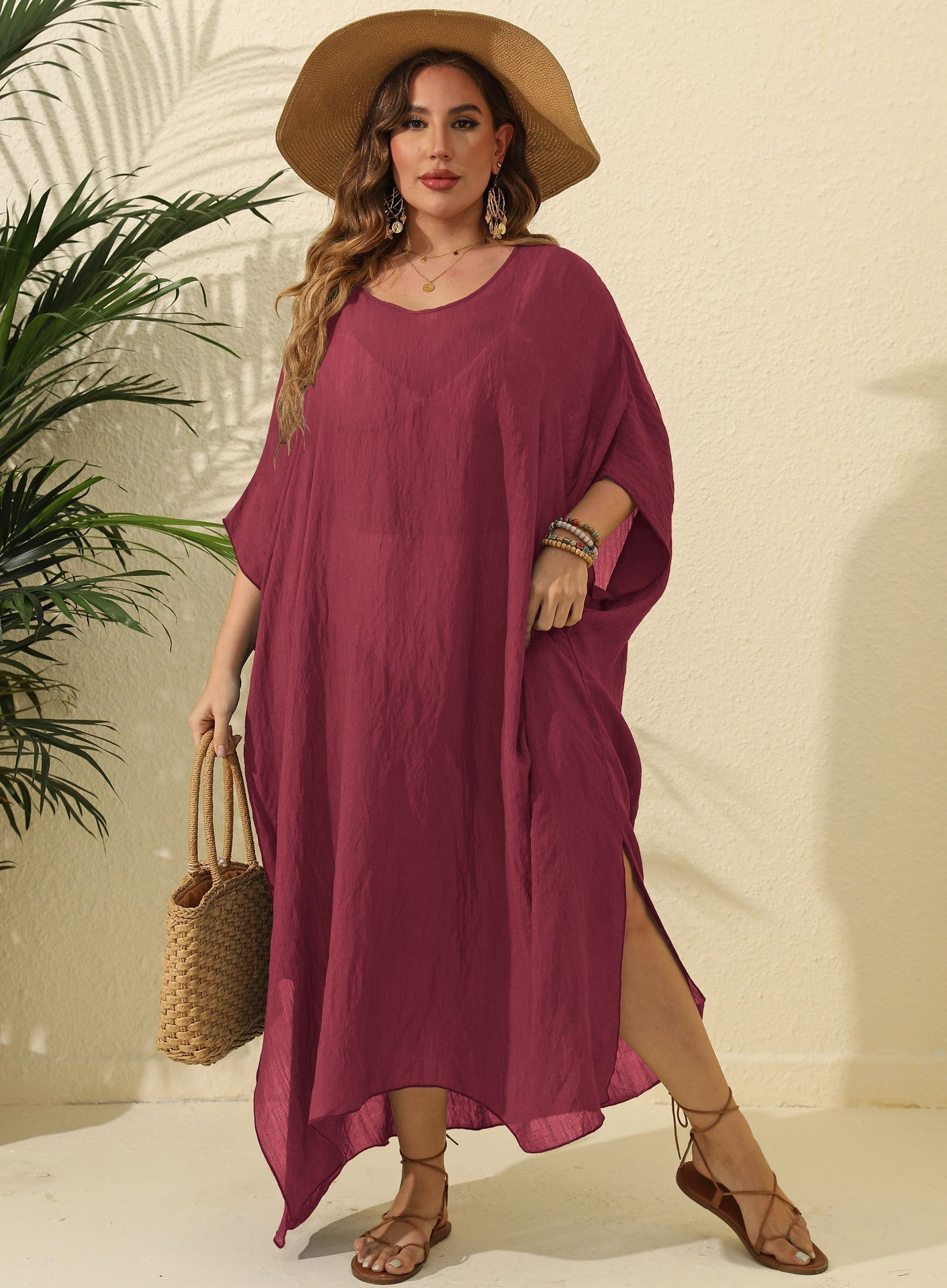 Women Clothes Solid Color Loose Blouse Beach Vacation Split Mop Dress Bella Mia