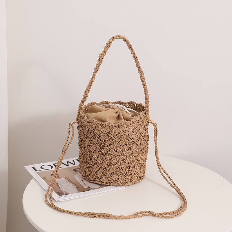 Special Interest Design Bucket Straw Bag Crossbody Woven Tote Women Seaside Vacation Beach Bag Bella Mia