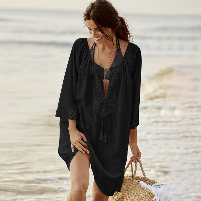 Lace Beach Cover up Sexy Deep V Plunge Vacation Sun Protection Shirt Beach Cover Up Bella Mia