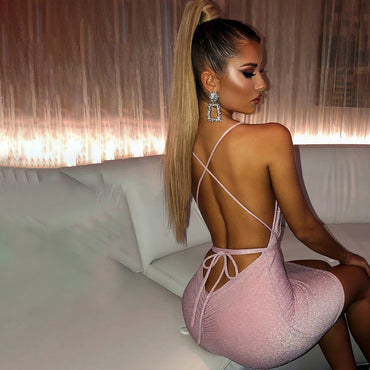 Arrival Women Clothing Deep V-neck Backless Lace-up Sexy Dress for Women