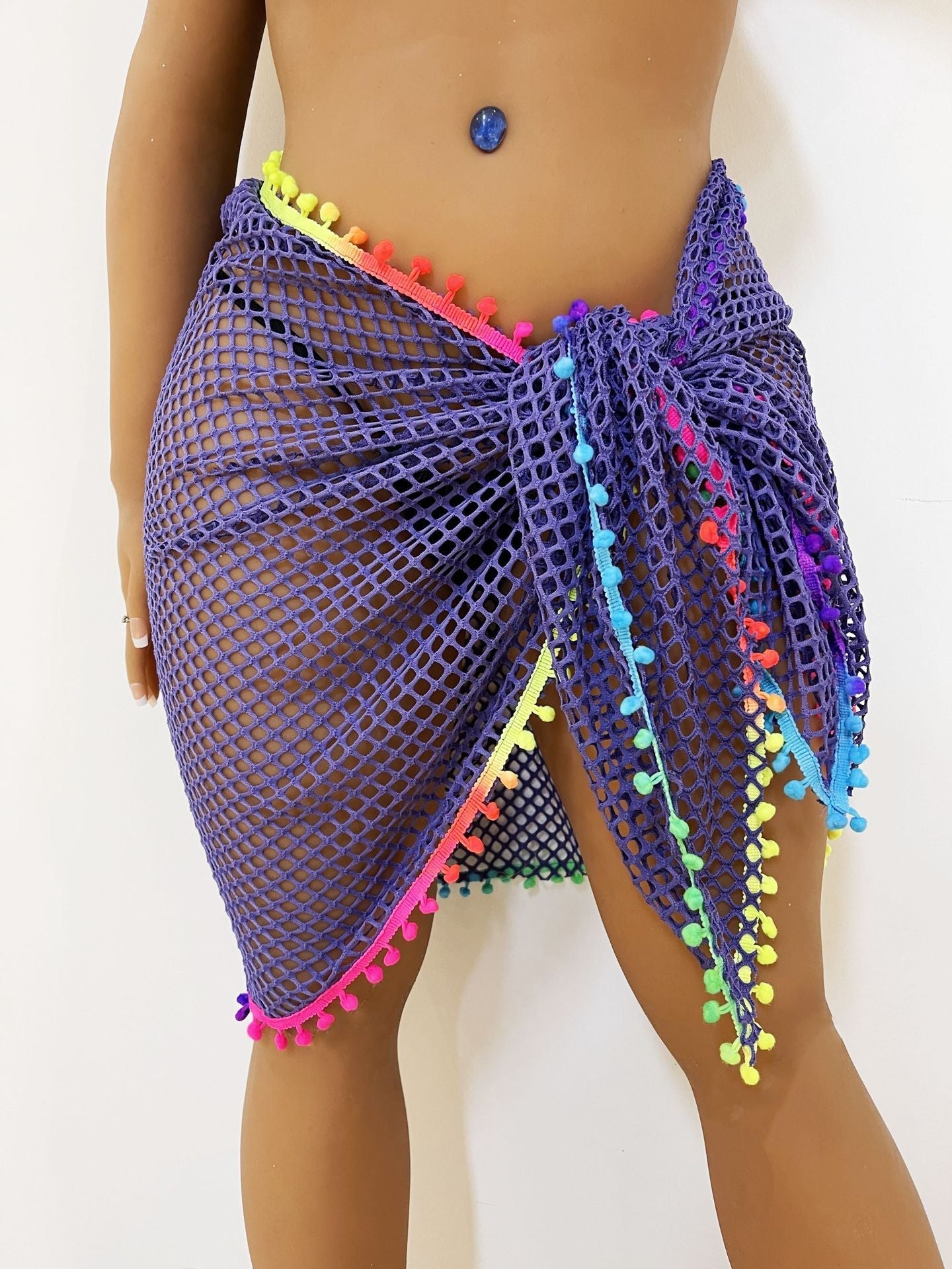 Women Beach Beach Cover Up Multiple Wear Multicolored Tassel Stitching One Piece Shawl Bella Mia