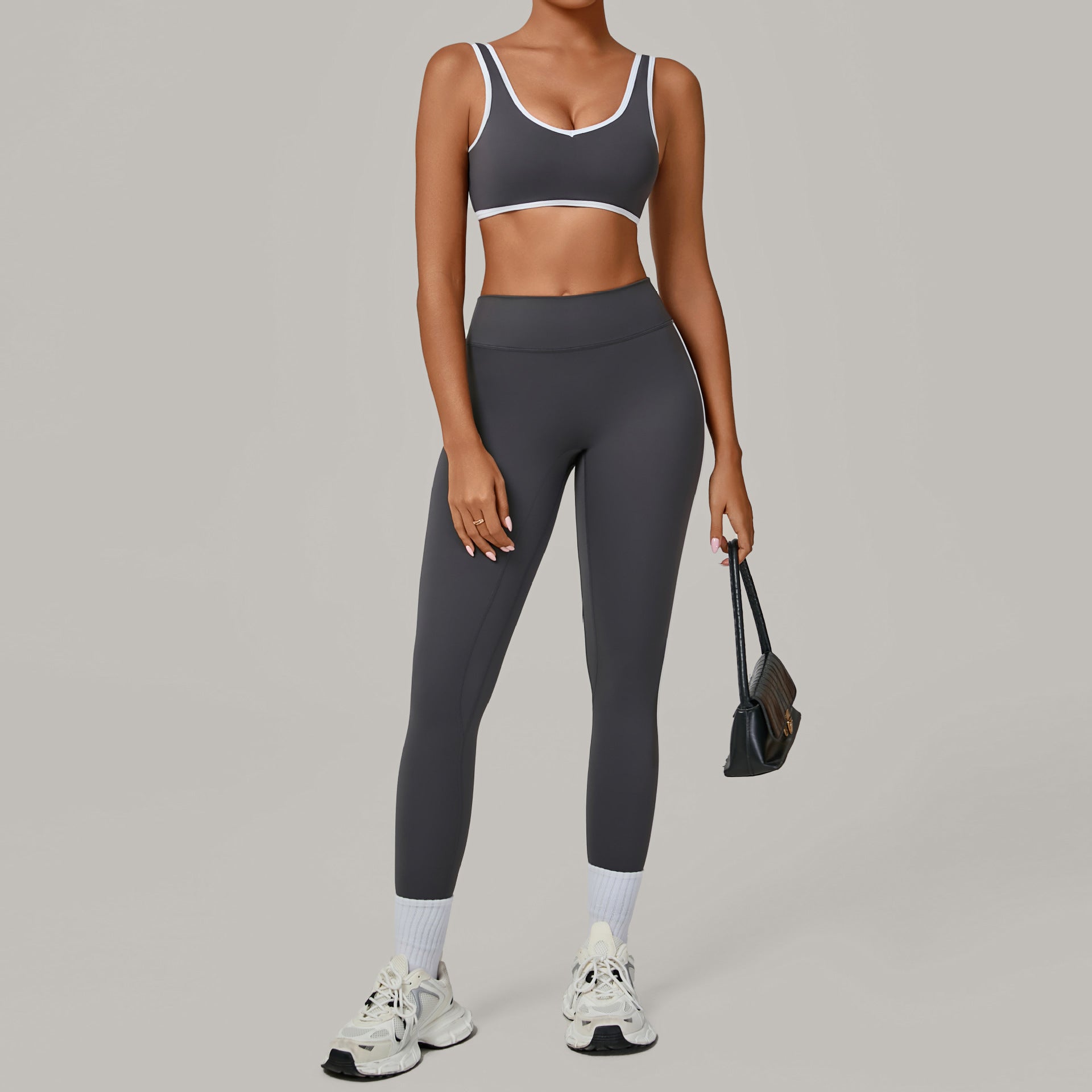 Contrast Color Binding Nude Feel Yoga Beauty Back Tight Quick Drying Workout Clothes Outdoor Sports Two Piece Sets Bella Mia