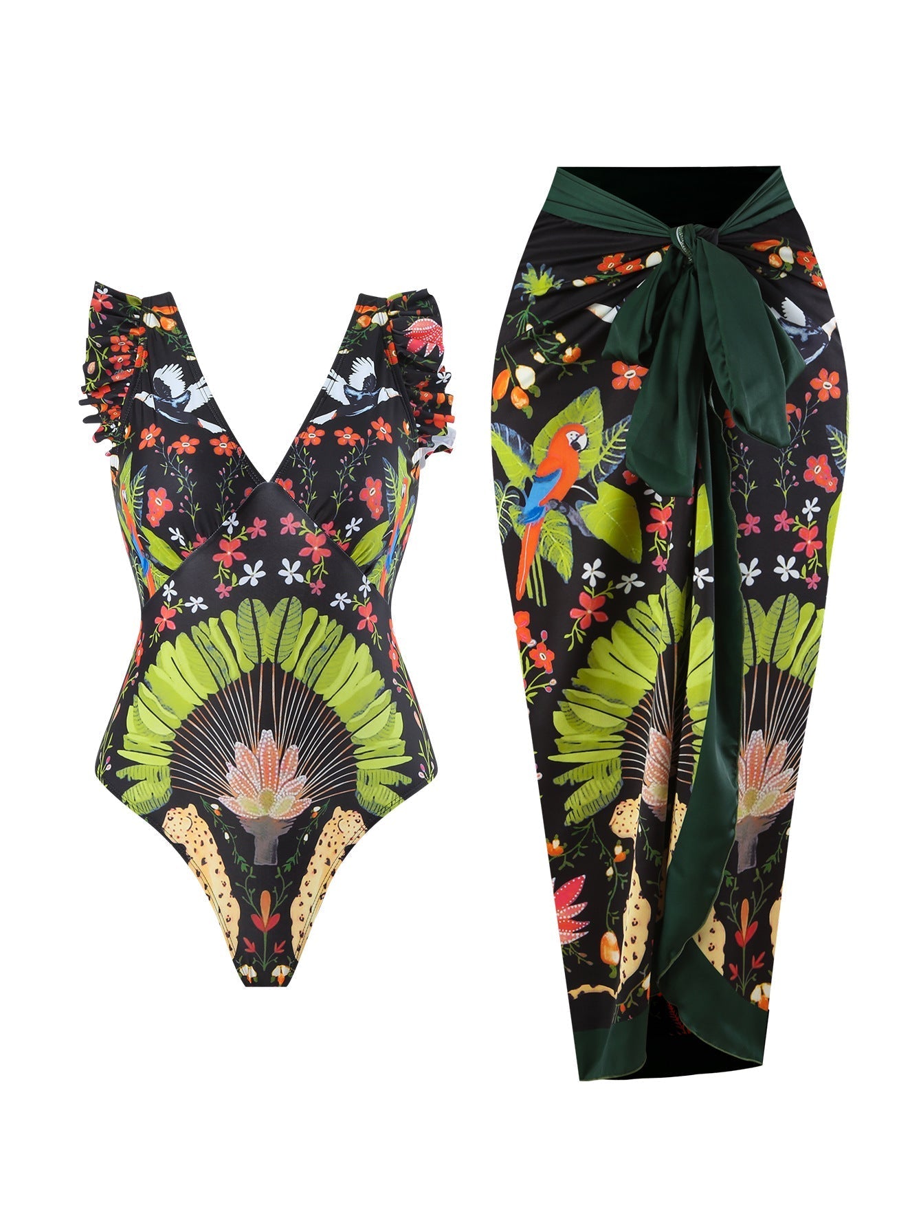 One Piece Women Printed Swimsuit Covering Belly Thin Flying Gauze Skirt Conservative Swimwear Women Bella Mia