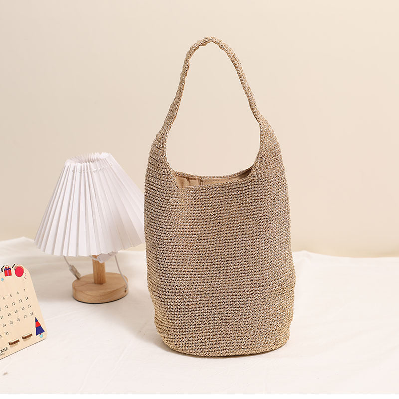 Casual Large Capacity Shoulder Straw Bag Portable Bucket Woven Bag Vacation Beach Bag Women Bag Bella Mia