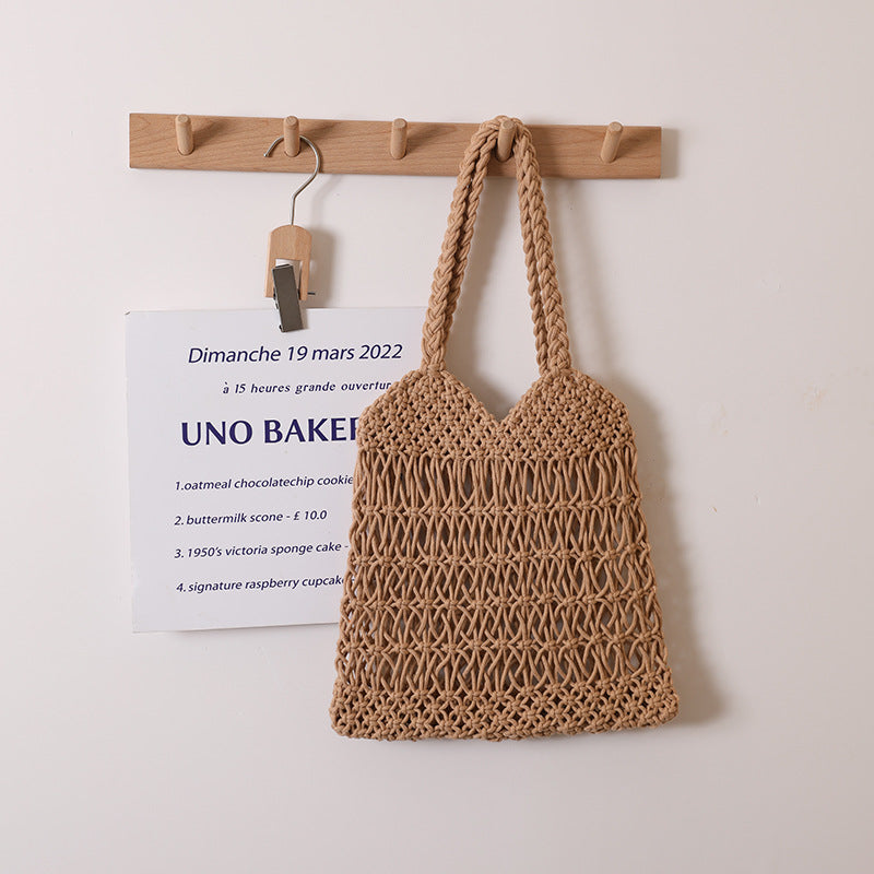 Hollow Out Cutout One Shoulder Cotton Thread Woven Bag Floral Straw Bag Vacation Beach Bag Women Bag