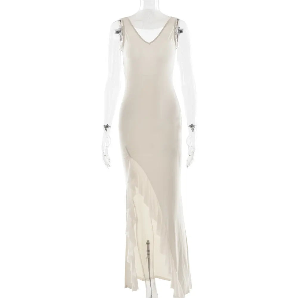 Summer Elegant Ribbon Women Dress Sexy Backless High Slit Ruffled Slim Dress Bella Mia