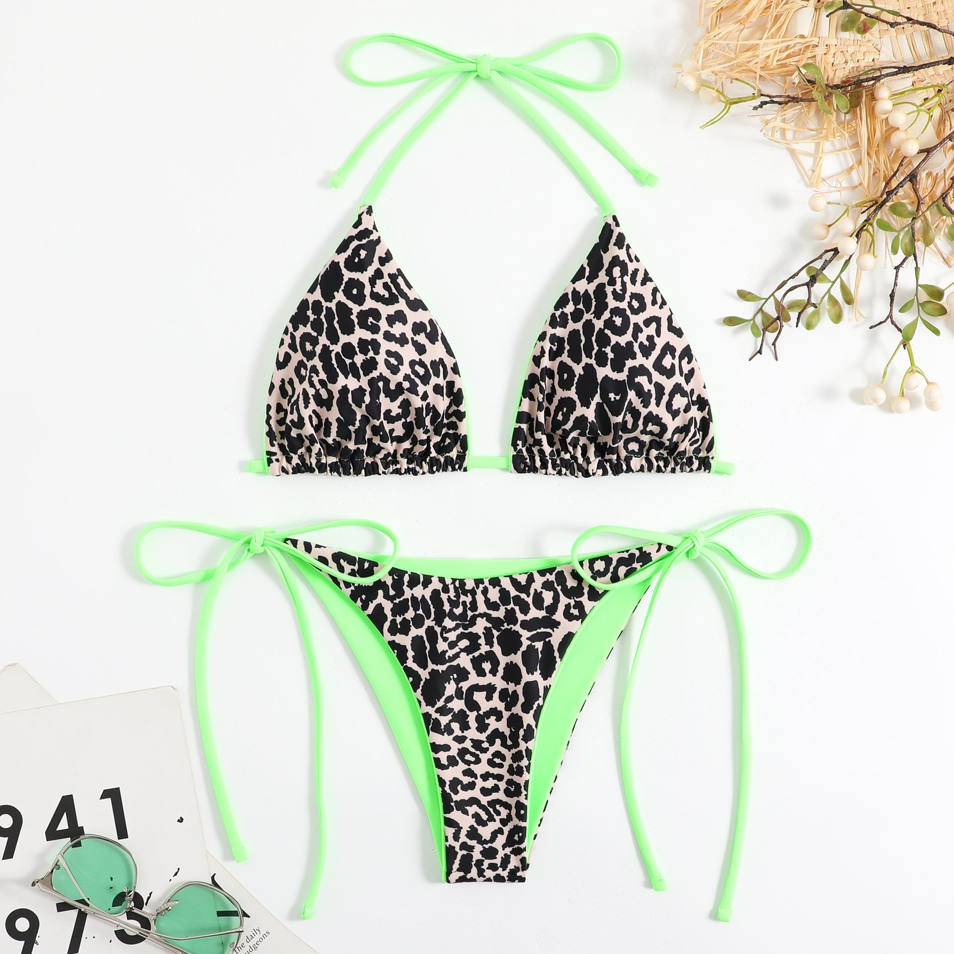 Printing Lady Sexy Lace Up Triangle Split Bikini Swimsuit Bella Mia