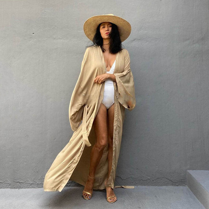 Rayon Cardigan with Belt Beach Cover up Sexy Cardigan Long Sleeve Vacation Beach Cover Up Bella Mia
