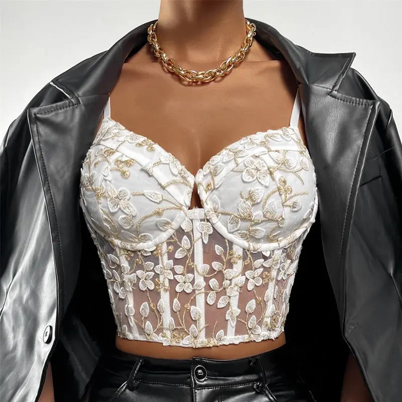 Embroidery Floral Waist Sexy Mesh See through Small Vest Female Boning Corset Boning Corset Corset Bella Mia
