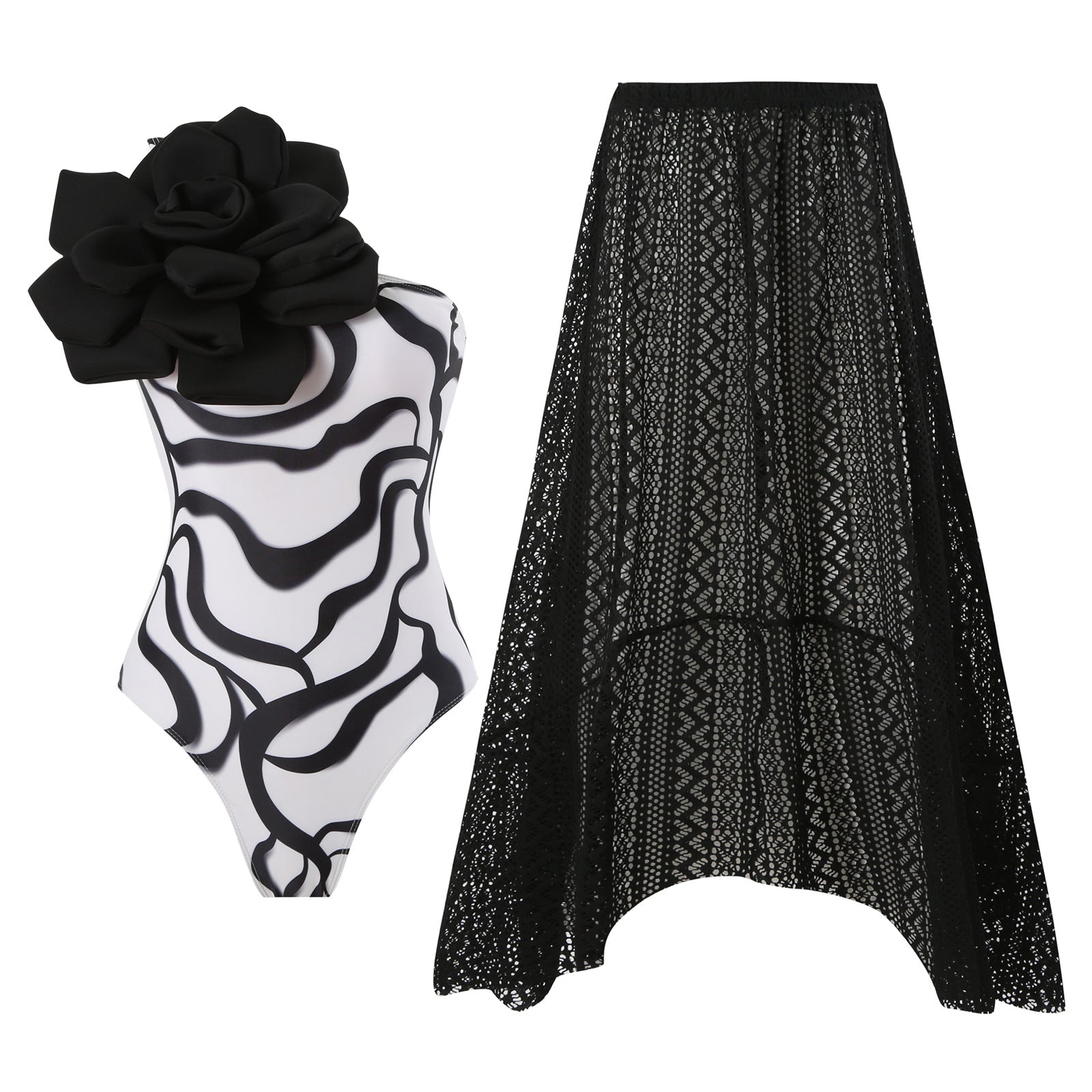 One Piece Swimsuit Women Skinny Slimming Big Floral Swimsuit Outfit Chiffon Dress Bella Mia