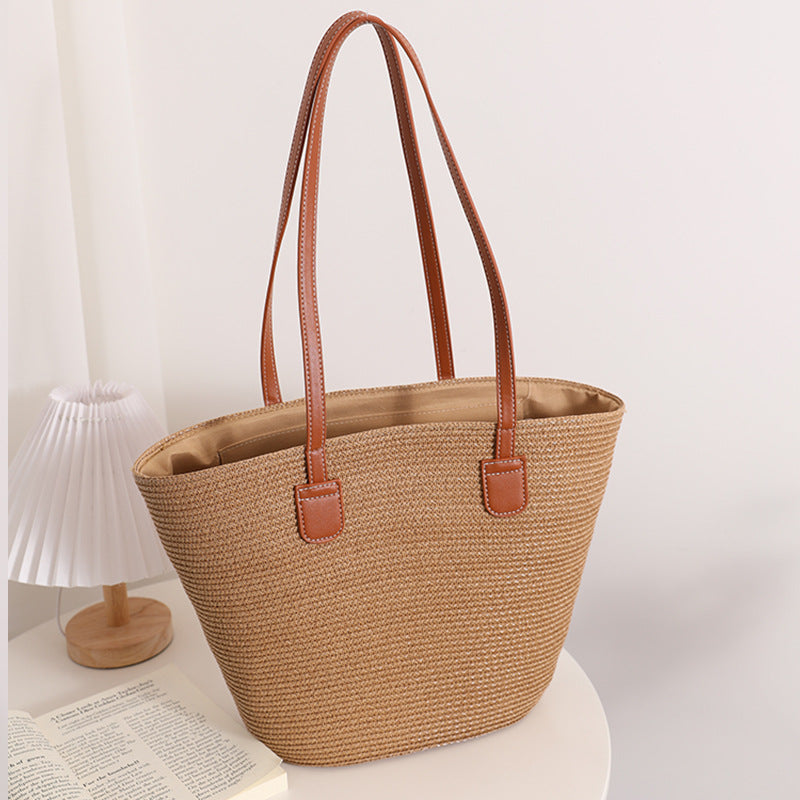 Striped Shoulder Straw Bag Woven Bag Summer Large Capacity Casual All Match Women Seaside Beach Rattan Woven Bag Bella Mia