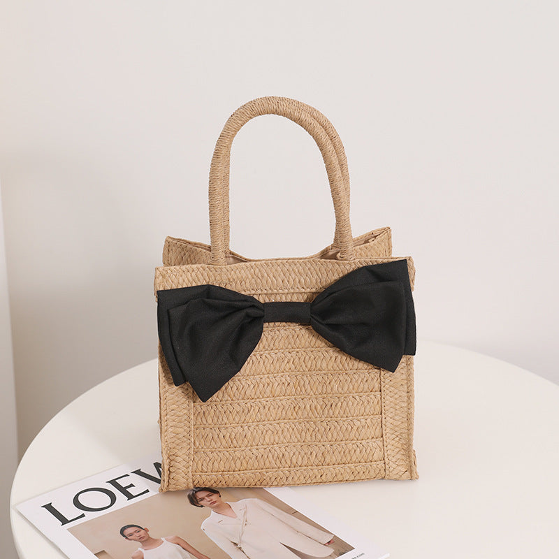 Sweet Bow Straw Bag Cute Girl Portable Straw Bag Woven Bag Seaside Vacation Beach Bag Bella Mia