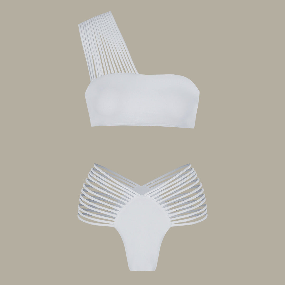 Women One Shoulder Tube Top Solid Color Split Swimsuit Sexy Bikini Bikini Bella Mia