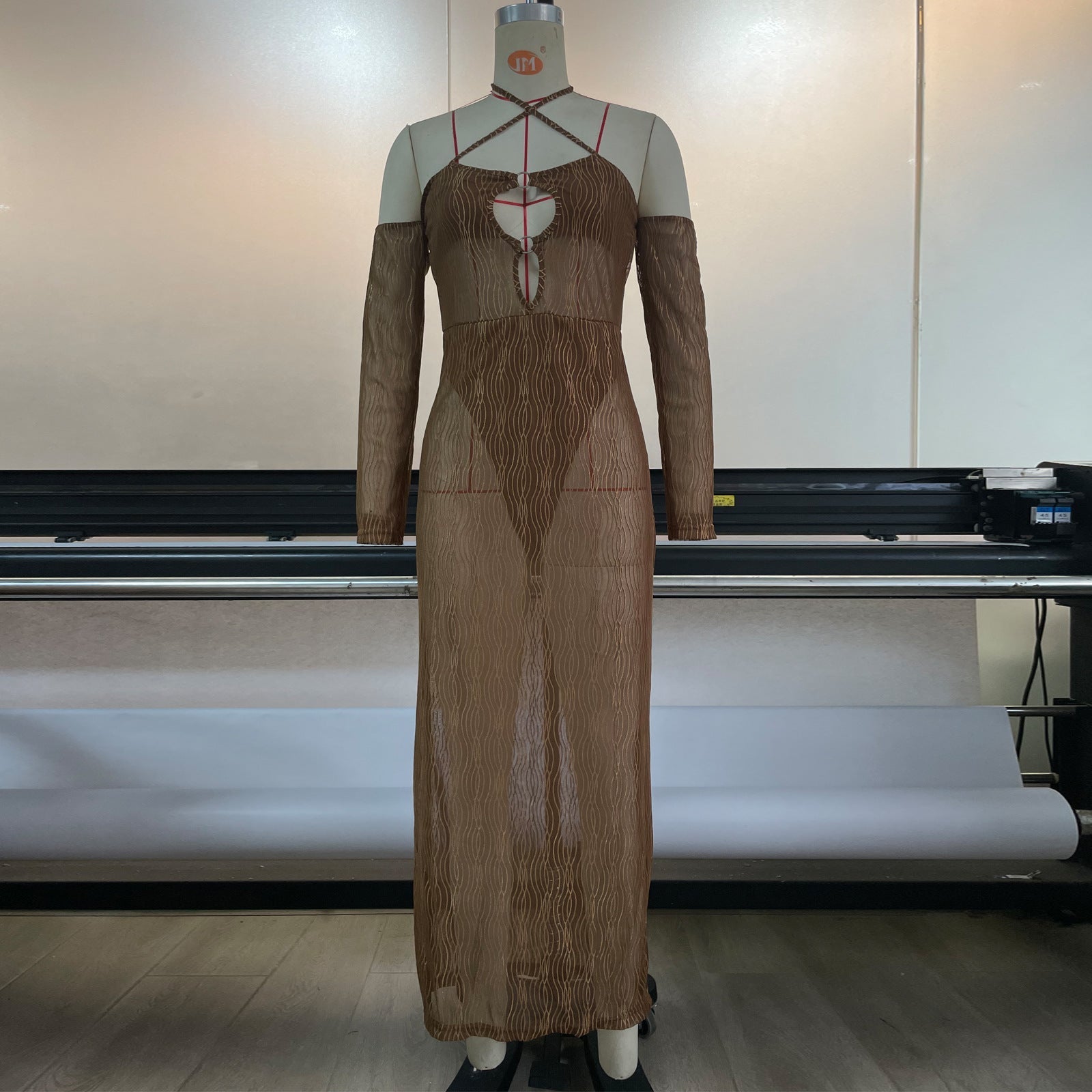 Spring Summer Mesh Halter Dress Women Blouse See through Sexy Cutout Stitching Hip Maxi Dress Bella Mia