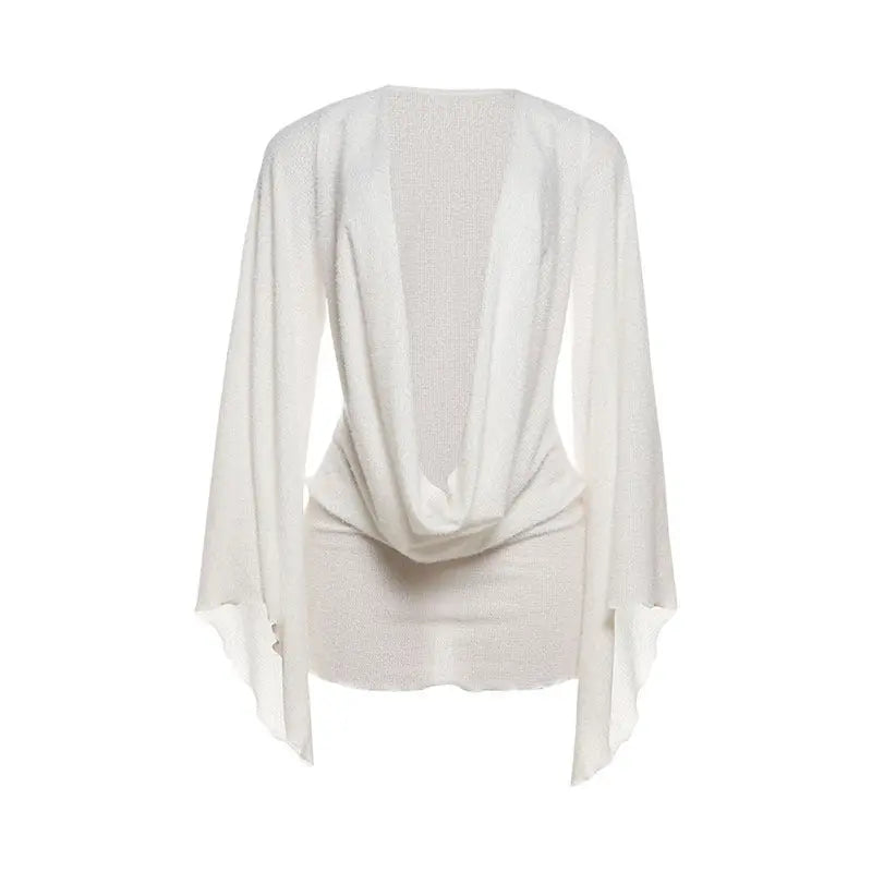 Autumn Winter Sexy Swing Collar Bell Sleeve Solid Color Sheath Short Bella Mia