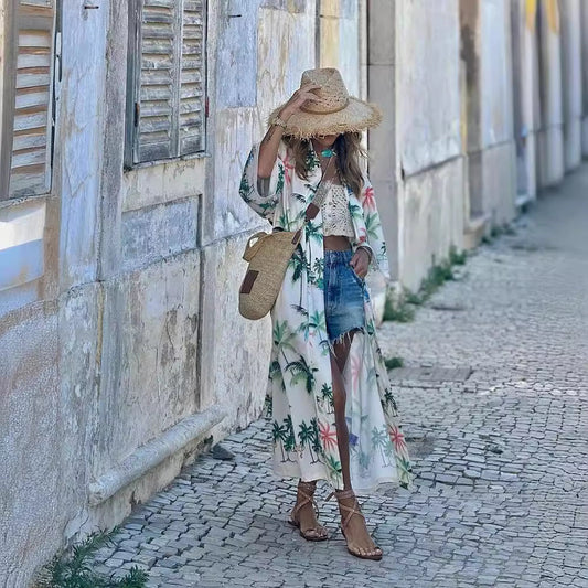 Sun Protective Clothes Shawl Internet Celebrity Same Printed Sleeve Cardigan Long Shawl Bella Mia