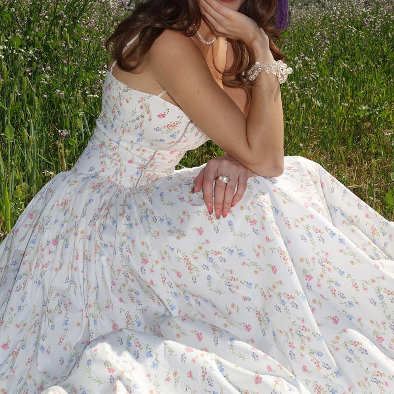 Women Clothing Summer Sexy French Pastoral Holiday Floral Strap Dress Maxi Dress for Women Bella Mia
