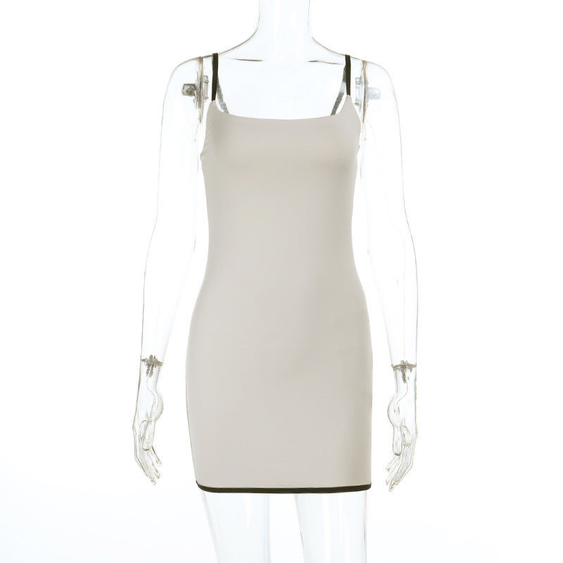 Full Support Summer Sexy Contrast Color Sling Basic Square Collar Sling Dress Women Bella Mia