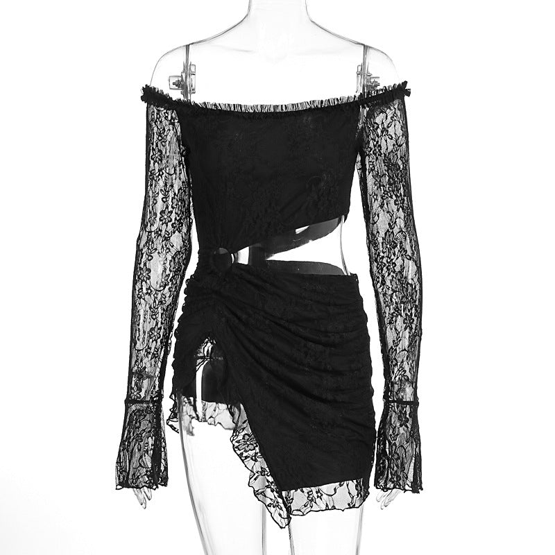 Autumn Winter Long Sleeves Cropped Lace Sexy off the Shoulder Dress Women Clothing Bella Mia