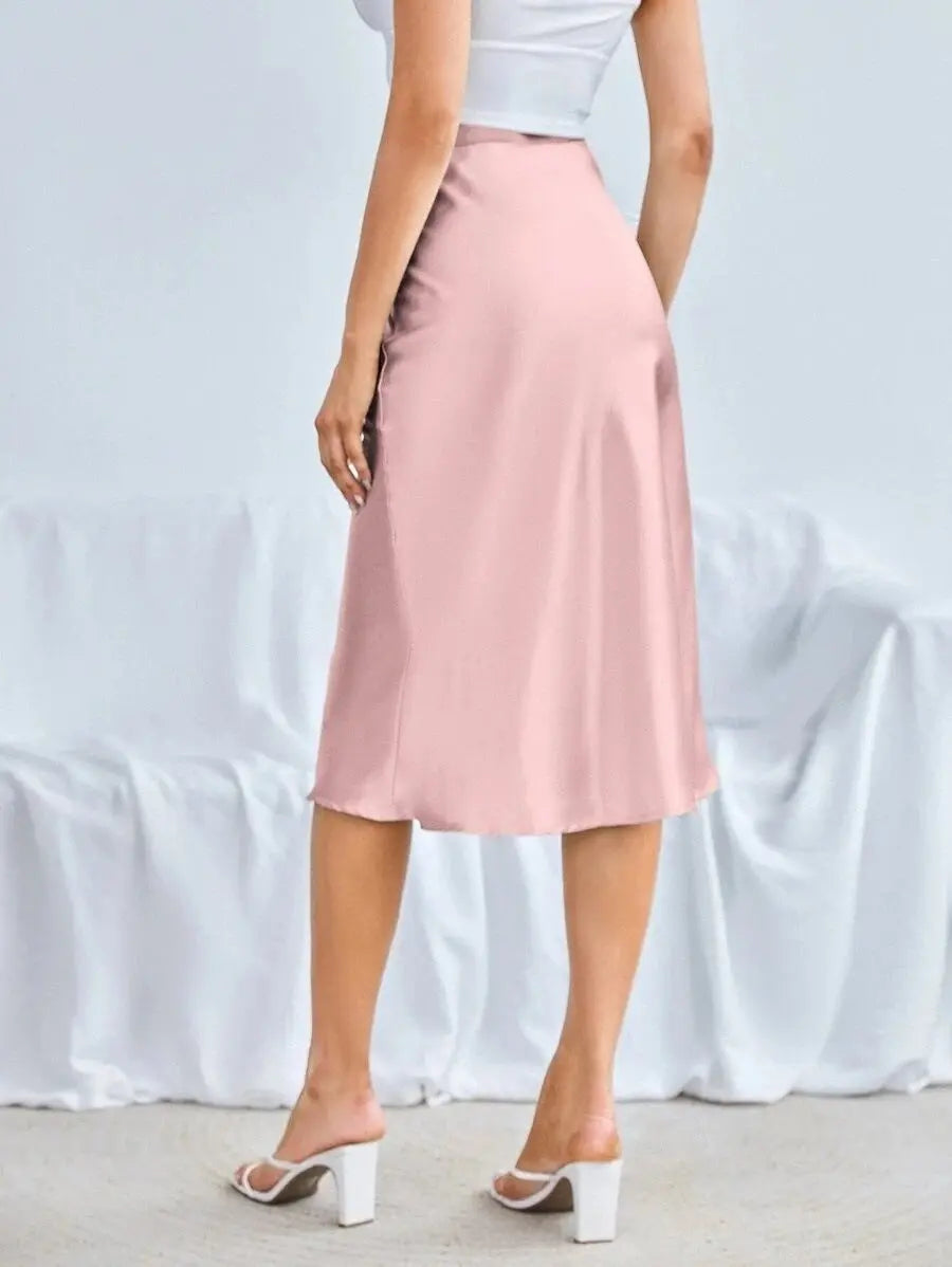 High Waist Satin Midi Skirt With Zipper A Line Regular Fit Women Bella Mia