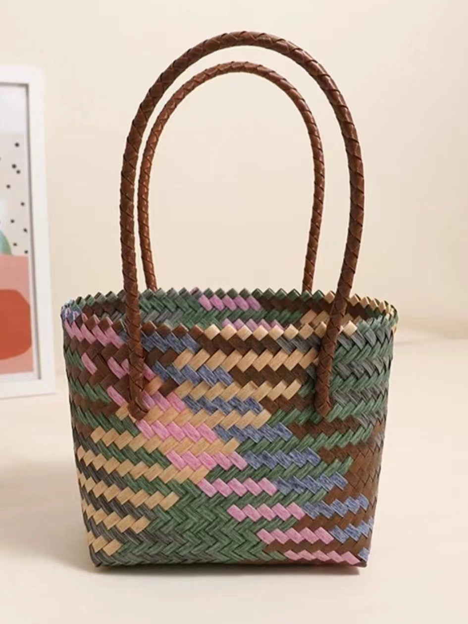 Retro Color Portable Straw Weaved Bag Square Hand Woven Bag Vacation Beach Bag Women Bag Bella Mia