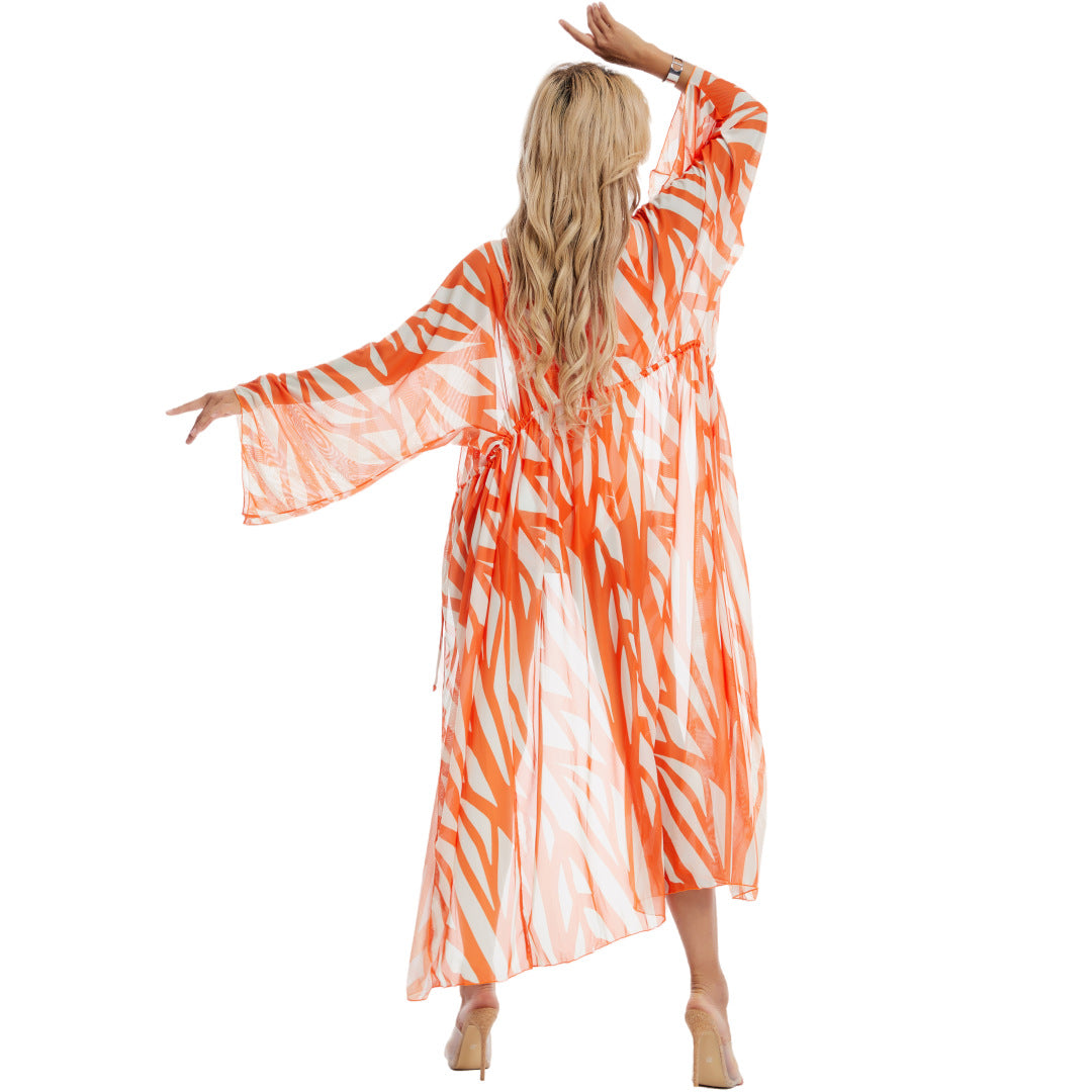 Three Piece Set Split Swimsuit Striped Printed Blouse Sun Protection Swimsuit Bella Mia