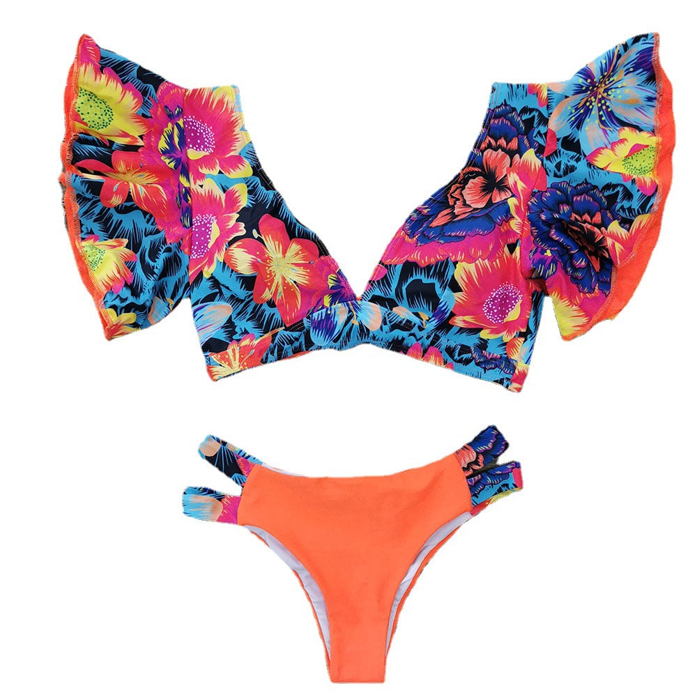 Sexy Brazilian Bikini Pleated Split Swimsuit Women Printed Ruffled Bella Mia