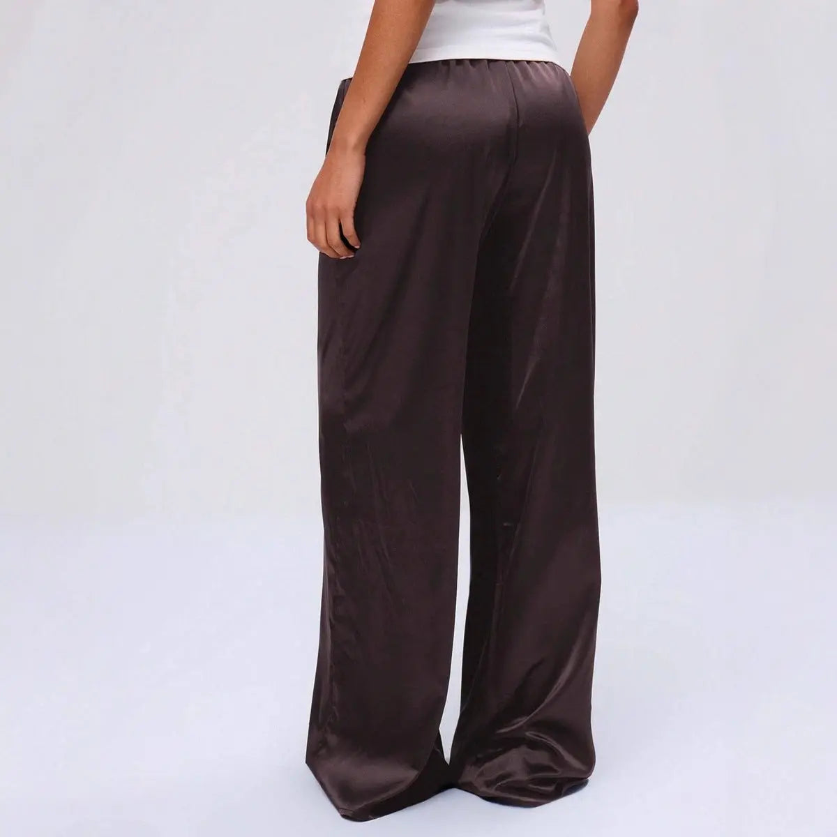 Women Clothing Trendy Autumn Satin Satin Casual Pants Loose Wide Leg Drawstring Long Pants Bella Mia