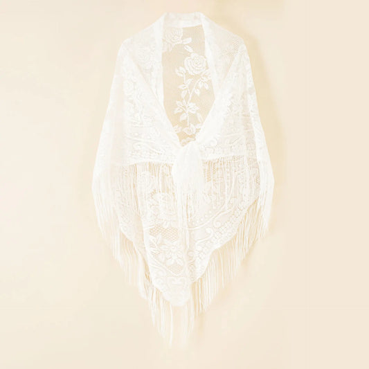 Nylon Hollow Out Cutout Breathable Tassel Triangle Shawl Women Scarf Bella Mia