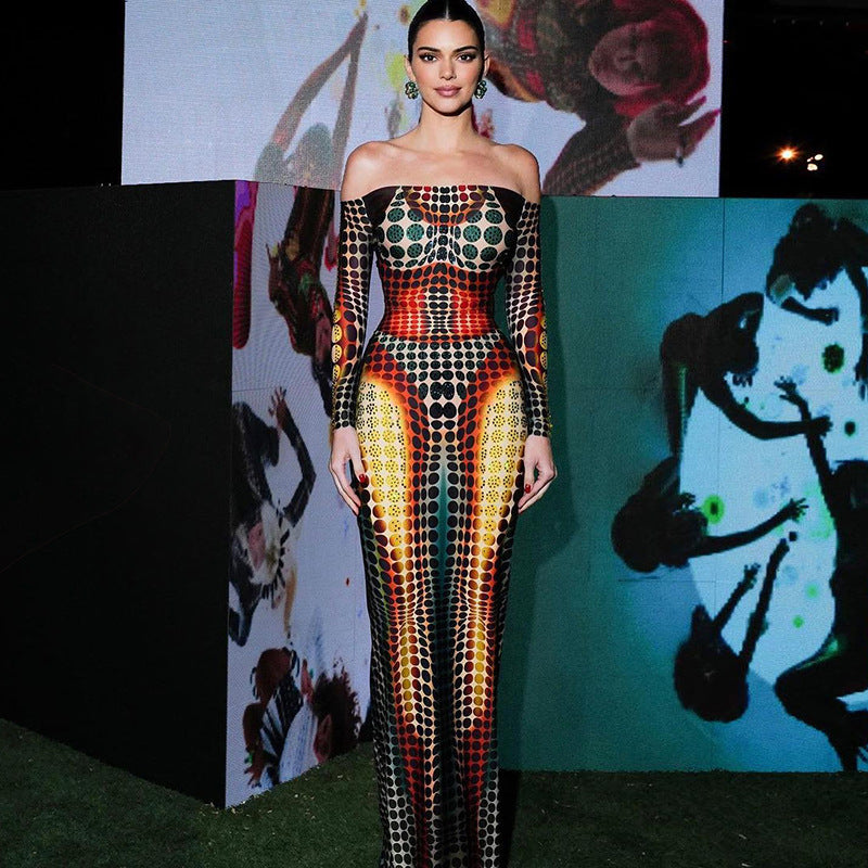 Spring Women Clothing Featured Faux off Neck Stitching Long Sleeve Slim Expansion Dress Bella Mia