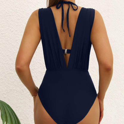 Deep V Plunge Hard Cup Push up Underwear Sexy High Waist One Piece Bikini Swimsuit for Women