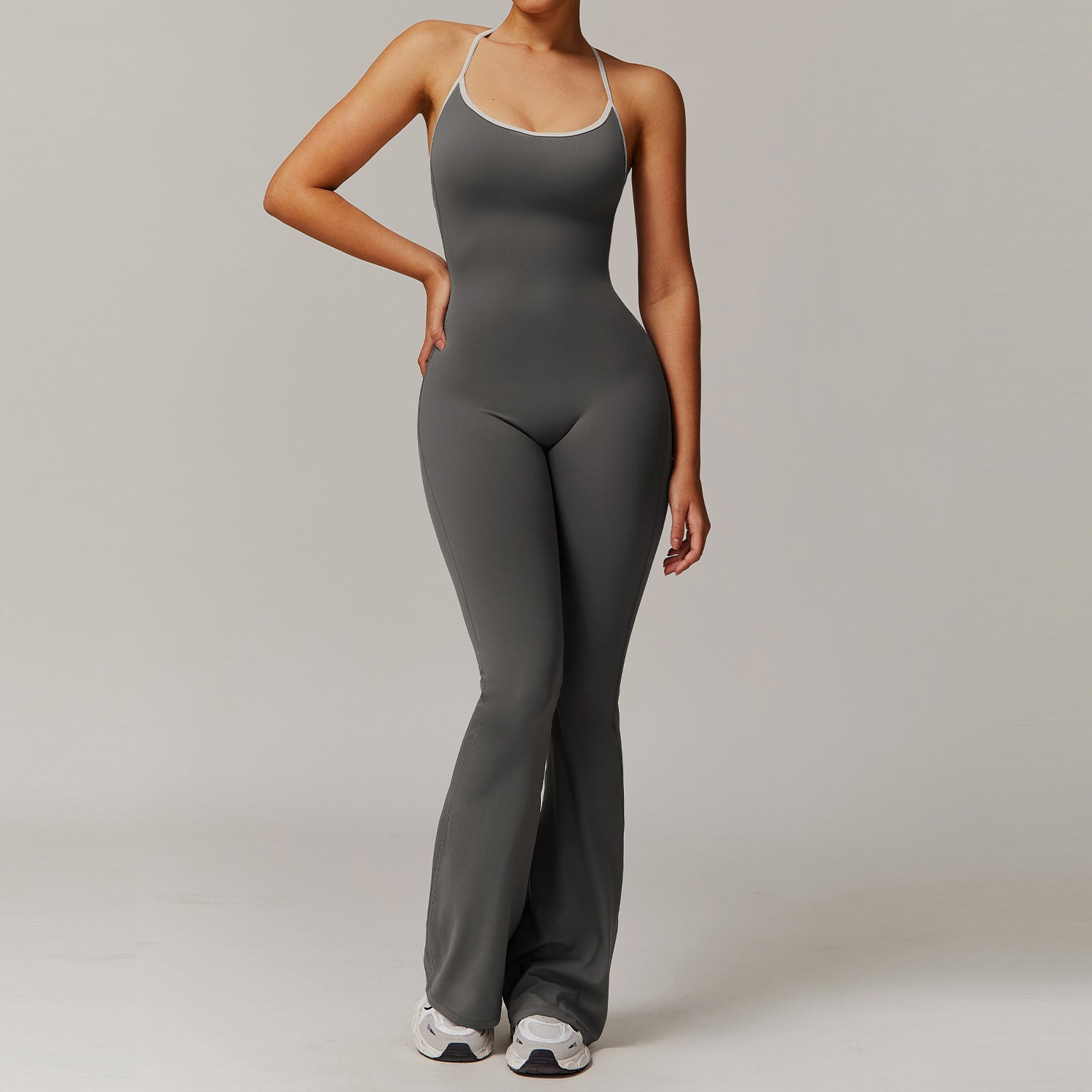Nude Feel Cross Beauty Back Yoga Jumpsuit Pleated Slightly Pull Running Sports Fitness Horn Jumpsuit Bella Mia