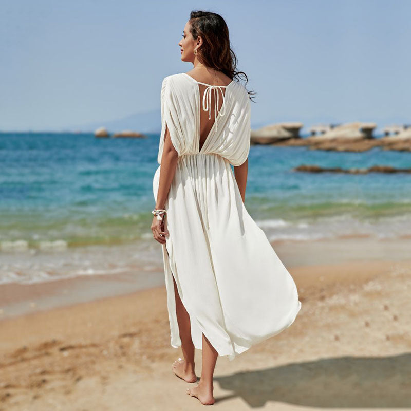 Cotton Loose Vacation Beach Blouse Jumpsuit Maxi Dress Sun Protection Shirt Bikini Swimsuit Outwear Bella Mia